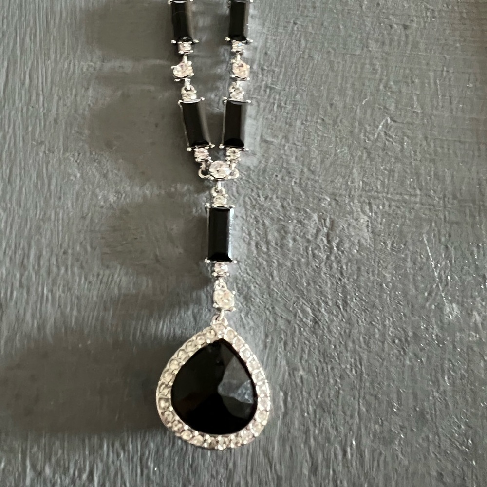 Black, cubic zirconia and silver statement necklace